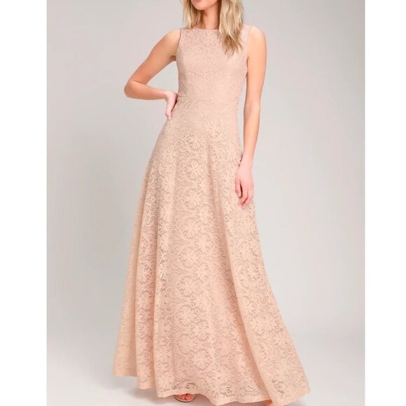 Lulus Size Small Luciana Blush Lace Scoop Back Maxi Dress NWT - Picture 1 of 10